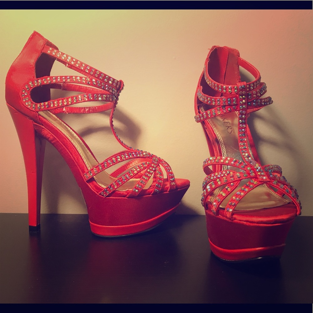 Bakers red studded platform heels